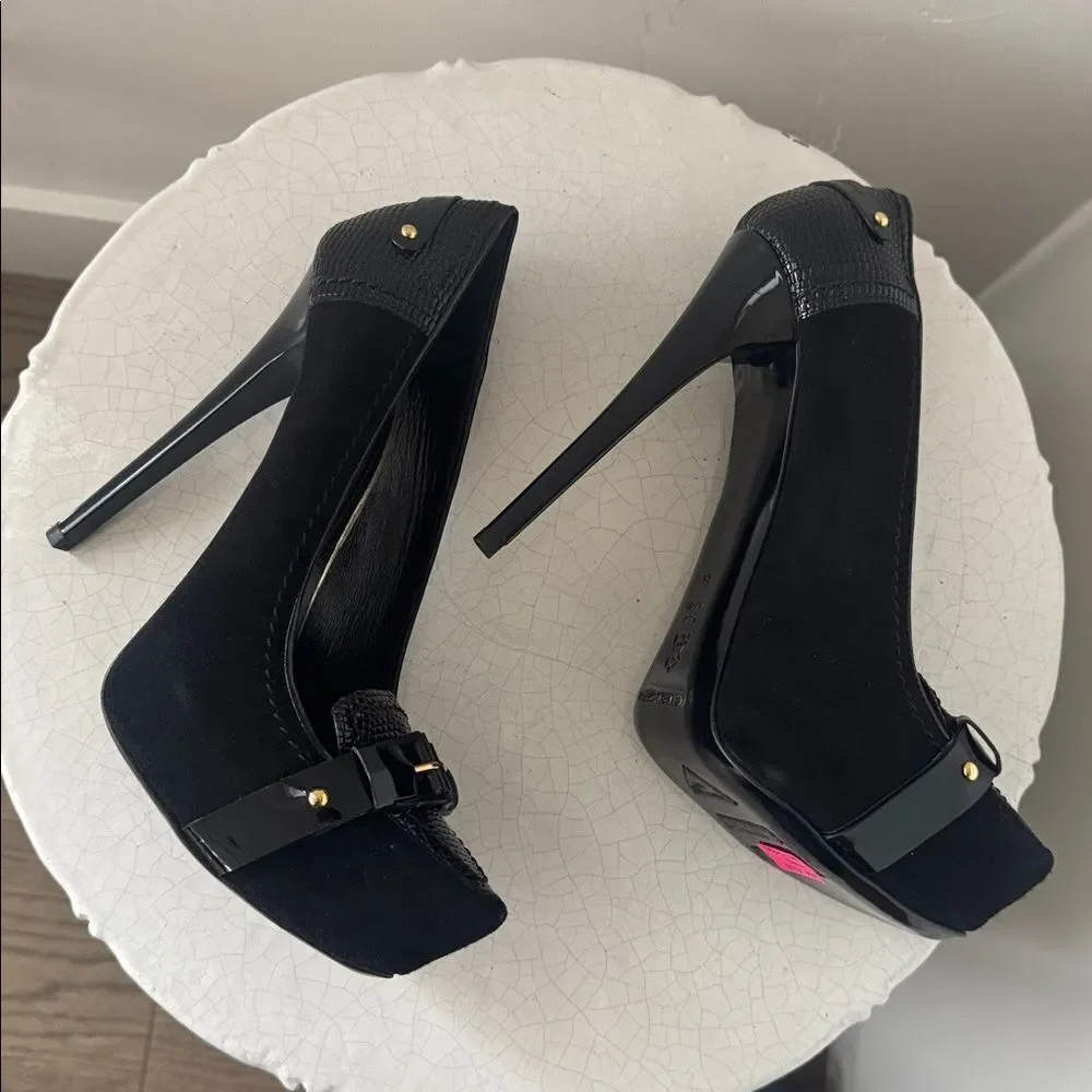 Gianmarco Lorenzi Elegant Black Leather Hi Heels Stiletto Made in Italy Size 36